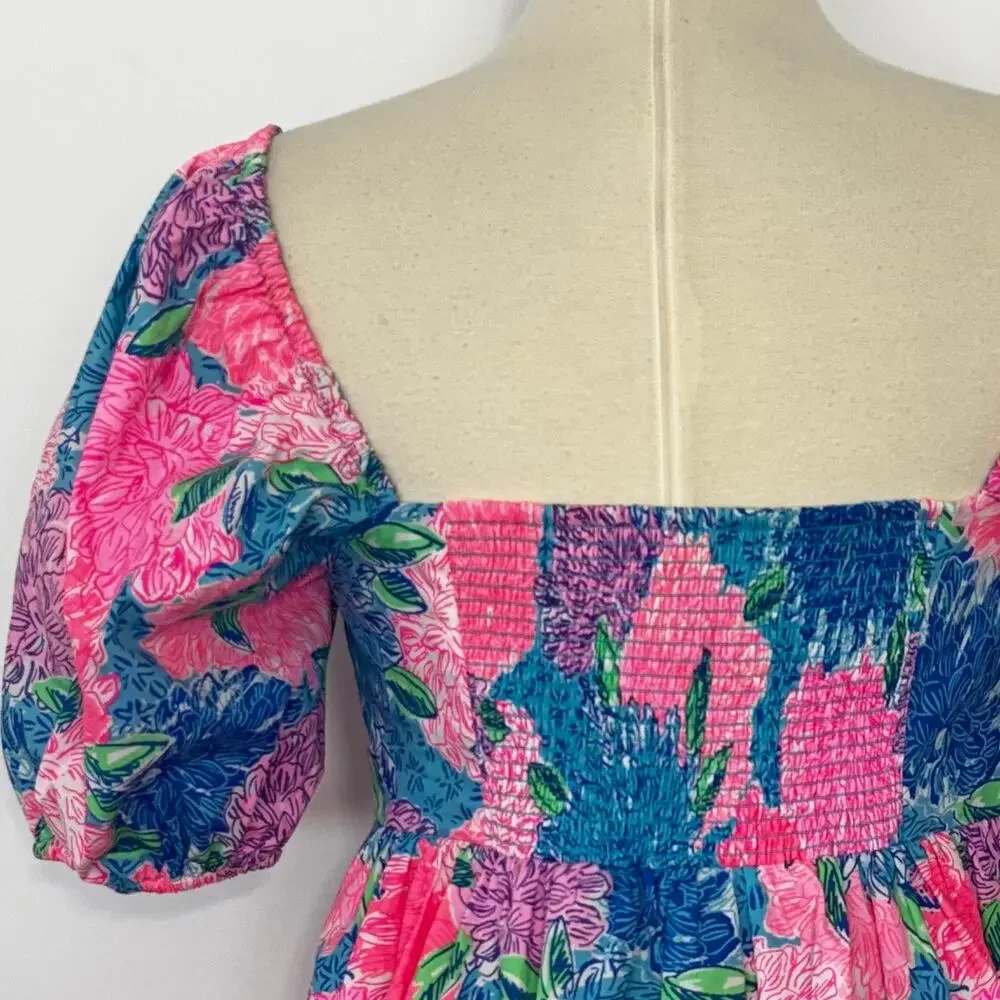 Lilly Pulitzer Kay Babydoll Short Sleeve Top in Multi Beach House Bloom 6